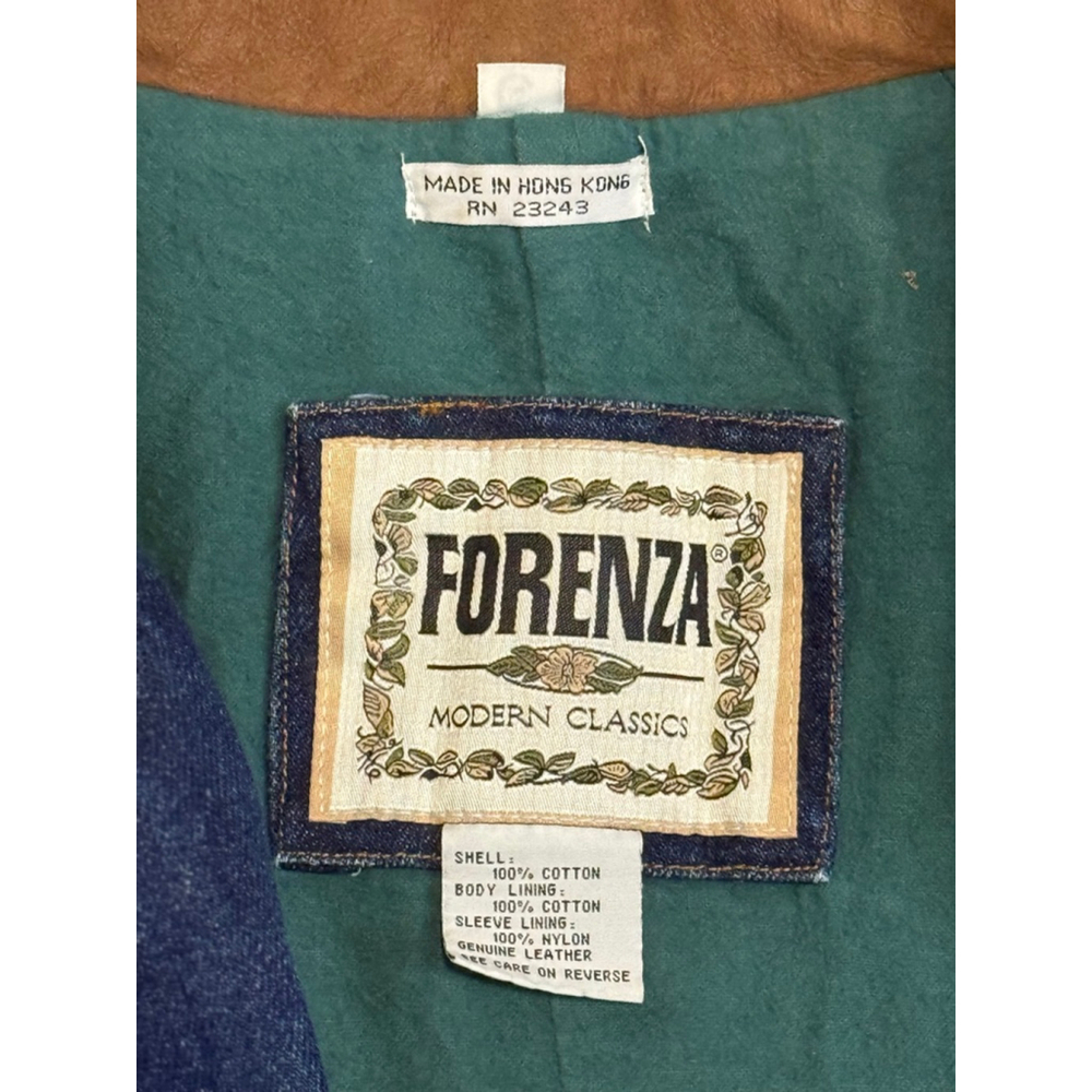 Vtg 80s Forenza Women’s Denim Blazer Tan Suede Collar Accents Jacket Sz M Lined - Picture 7 of 11